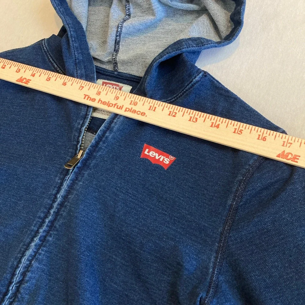 Levis Boys 12-13Y Large Indigo Blue Denim Look Full Zip Hoodie Sweatshirt